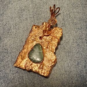 Copper Tree Bark with Jade Gemstone & chain